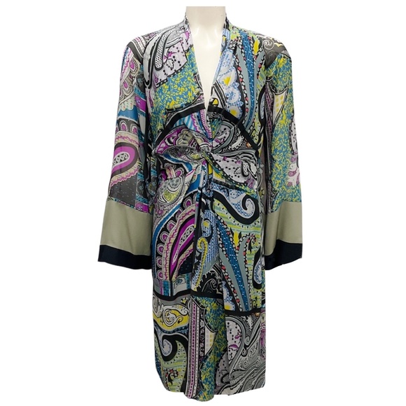ETRO MULTICOLOR PRINTED SILK MIDI DRESS - Picture 1 of 4